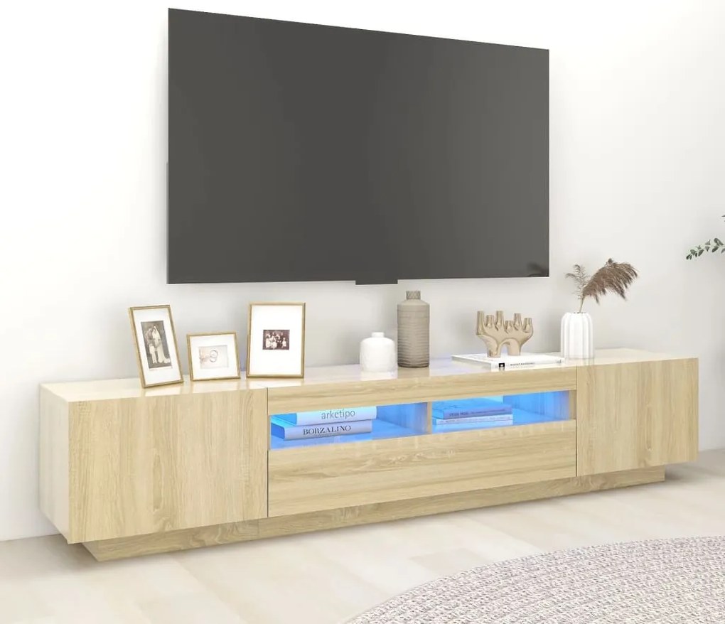 vidaXL Comodă TV cu lumini LED, stejar sonoma, 200x35x40 cm