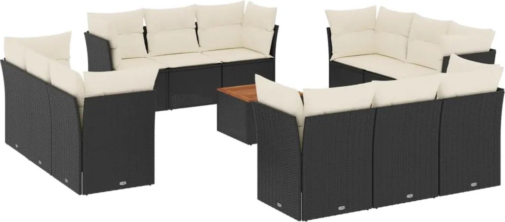vidaXL Set mobilier de grădină cu perne, 13 piese, negru, poliratan