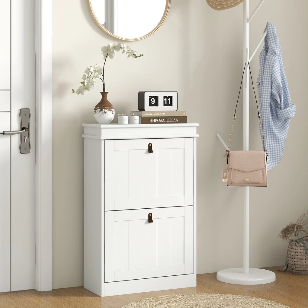 HOMCOM Dulap Pantofi Îngust cu 2 Uși Abative și Rafturi Ajustabile pentru 10 Perechi de Pantofi pentru Intrare 54x24x82,5 cm | Aosom Romania