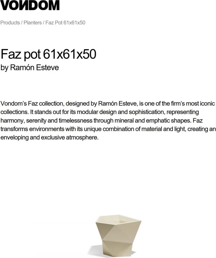 Ghiveci plante design decorativ modern exterior/interior FAZ POT 61x61x50cm