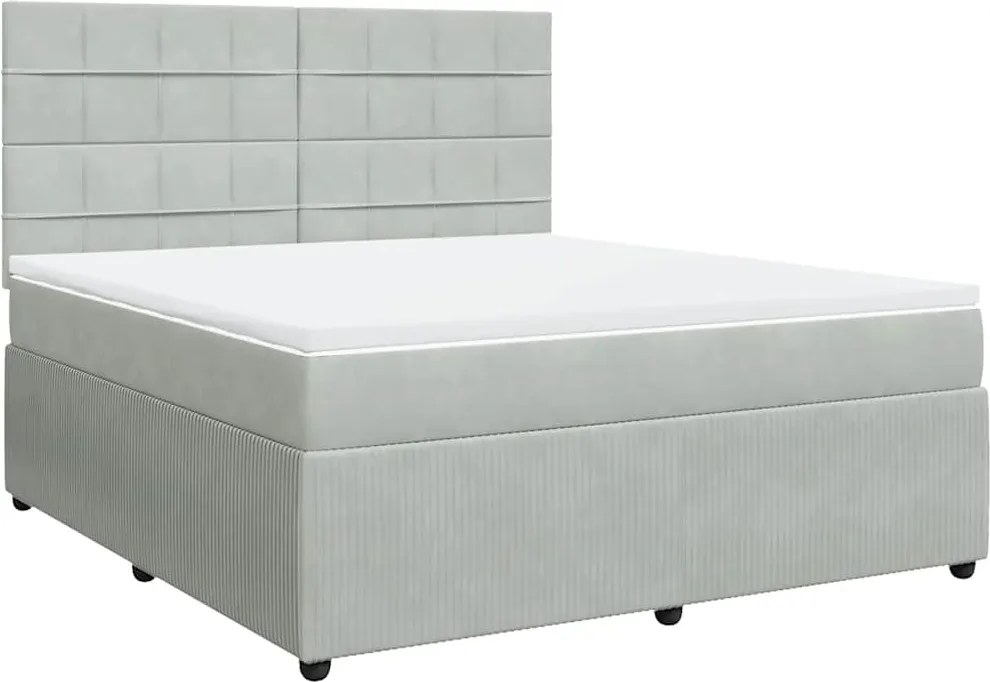 vidaXL Pat box spring cu saltea, gri deschis, 180x200 cm, catifea