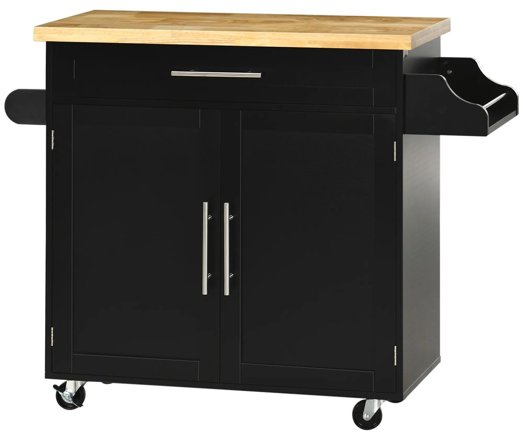 HOMCOM Cărucior de bucătărie Servierwagen Insula de bucătărie, 1 Suport pentru condimente, 1 Suport pentru prosoape, 109 cm x 40 cm x 89 cm, Negru | Aosom Romania