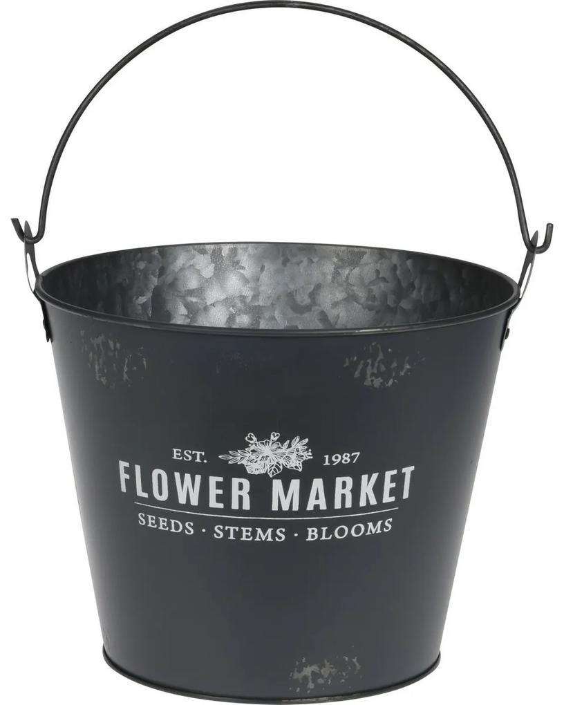 Recipient metalic de ghiveci Flower market, gri,23,3 cm