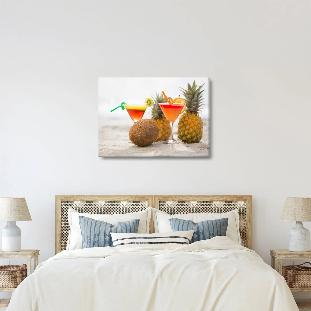 Tablou cu ananas și pahare pe plajă (70x50 cm)