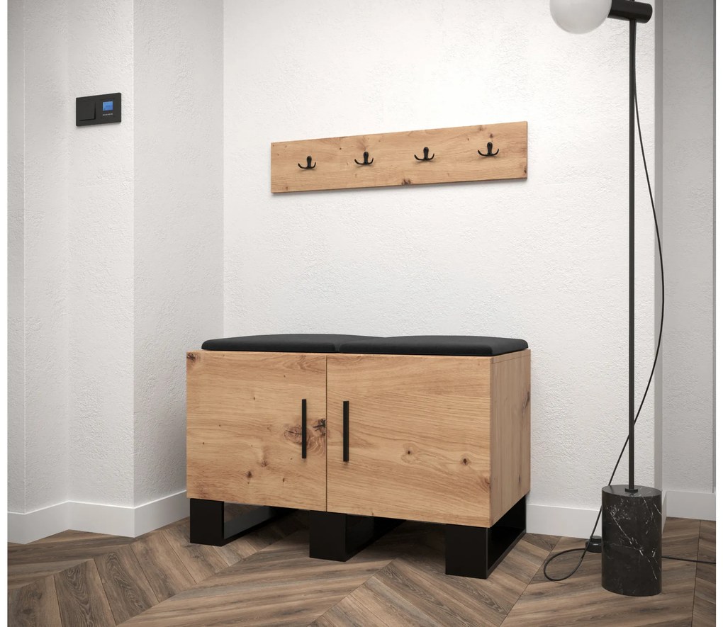 Set mobilier pentru hol Amanda 21 (Stejar artisan + Negru). 1086041