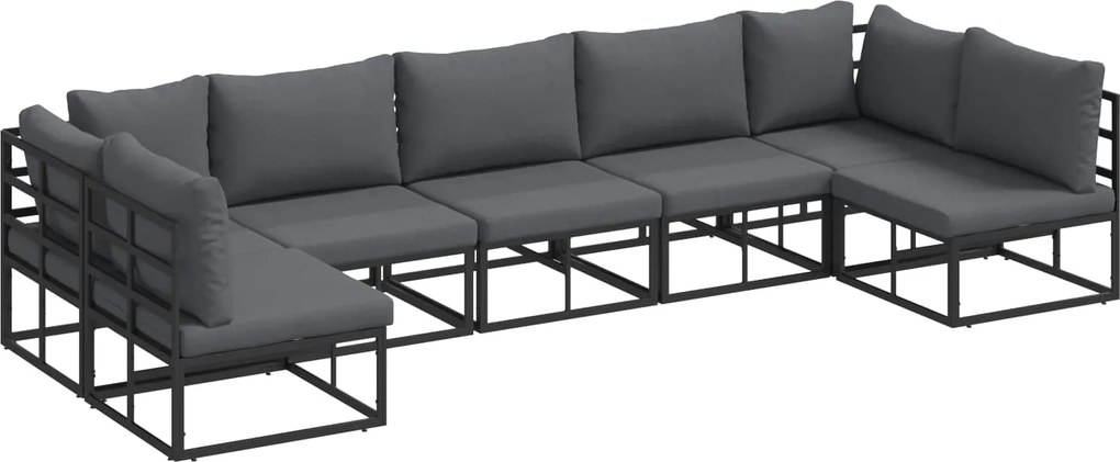 vidaXL Set de canapele pentru grădină cu pernă 7 pcs Negru Aluminiu
