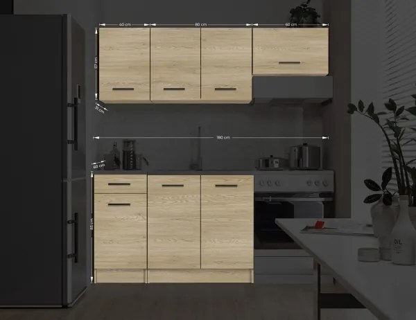 Mobilier de bucătărie PATRICIA 180 cm, stejar