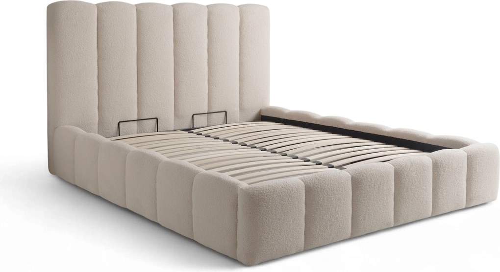 Pat tapițat cu ladă de depozitare Aura 180x200 - bouclé bej Quelle 03