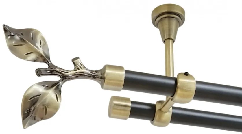 Galerie dubla galaz fara inele prindere tavan 19/19 mm negru aur antic (Alege marime: 360 cm)