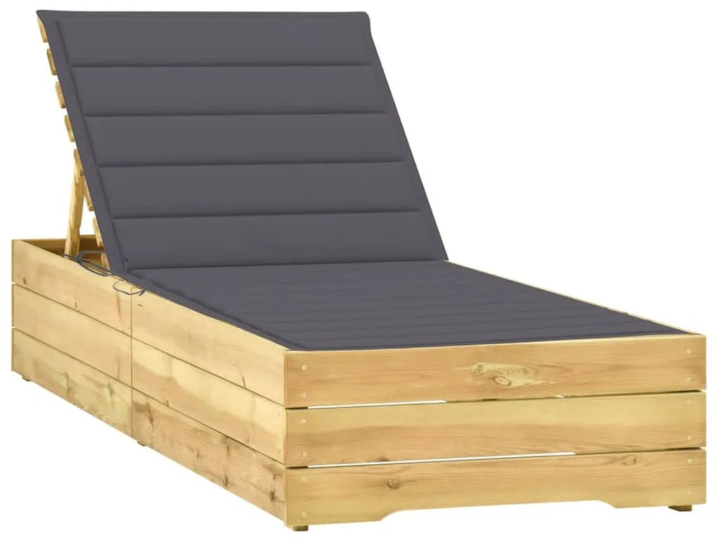 vidaXL Șezlong cu pernă antracit, lemn de pin tratat