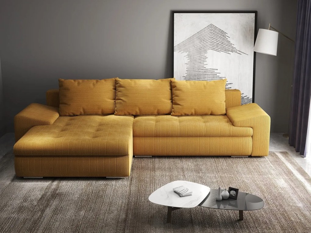 Colțar extensibil dumonde cu ladă de depozitare si sezut confortabil din spuma high-density, Leonardo Zoom Mustar 260x185 cm