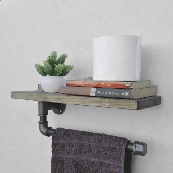 Raft de perete cu suport de prosoape BORURAF 16x40 cm molid/negru