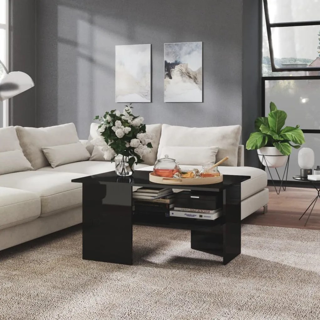806856 vidaXL Măsuță de cafea, negru extralucios, 90x60x46,5 cm, PAL