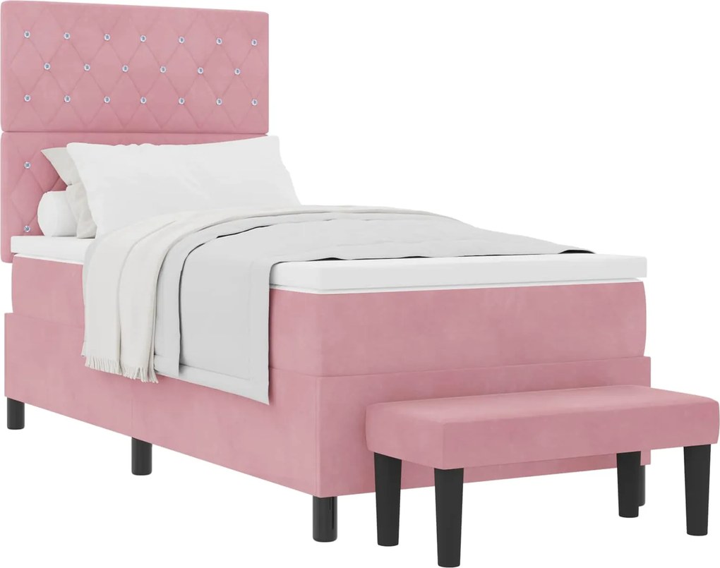 vidaXL Pat cu arcuri cu saltea cu headboard Roz 100 x 200 cm Catifea