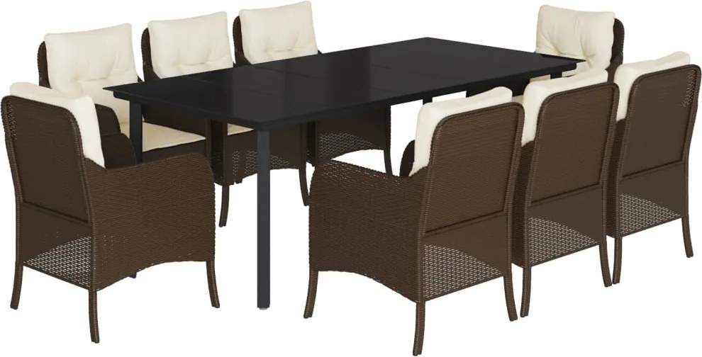 vidaXL Set mobilier de grădină cu perne, 9 piese, maro, poliratan