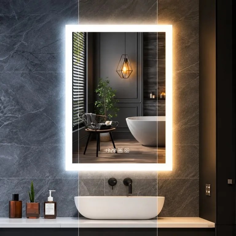 IREDA Oglindă de baie cu iluminare LED, 80 x 60 cm
