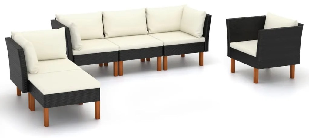 vidaXL Set mobilier grădină, 6 piese, negru, poliratan/lemn eucalipt