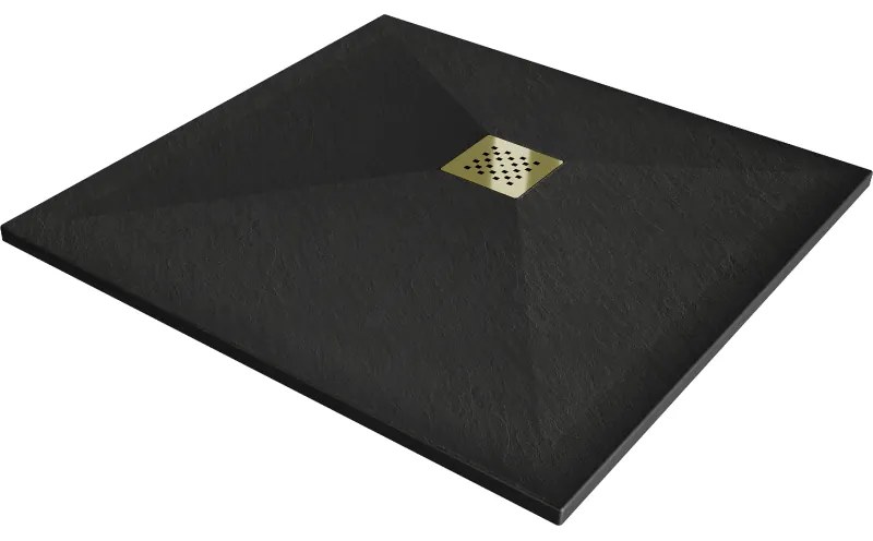 Mexen Stone+ bazin compozit pătrat 100 x 100 cm, negru, capac aurit - 44701010-G