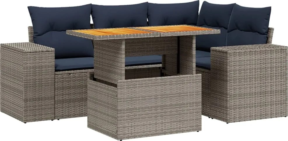 vidaXL Set canapele de grădină cu perne, 5 piese, gri, poliratan