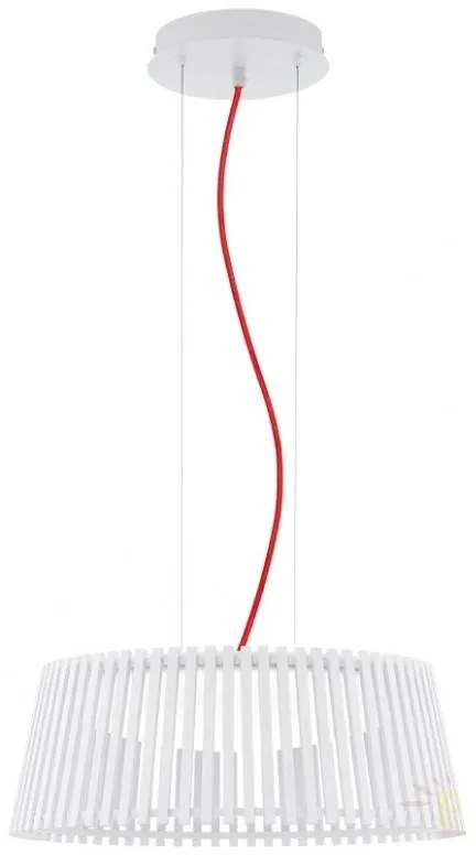 Lustra, Pendul modern diam.47cm, H-110, lemn finisaj alb, cablu rosu, LED Roverato 94016 EL