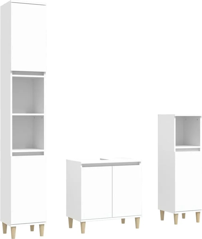 vidaXL Set mobilier de baie, 3 piese, alb, lemn compozit