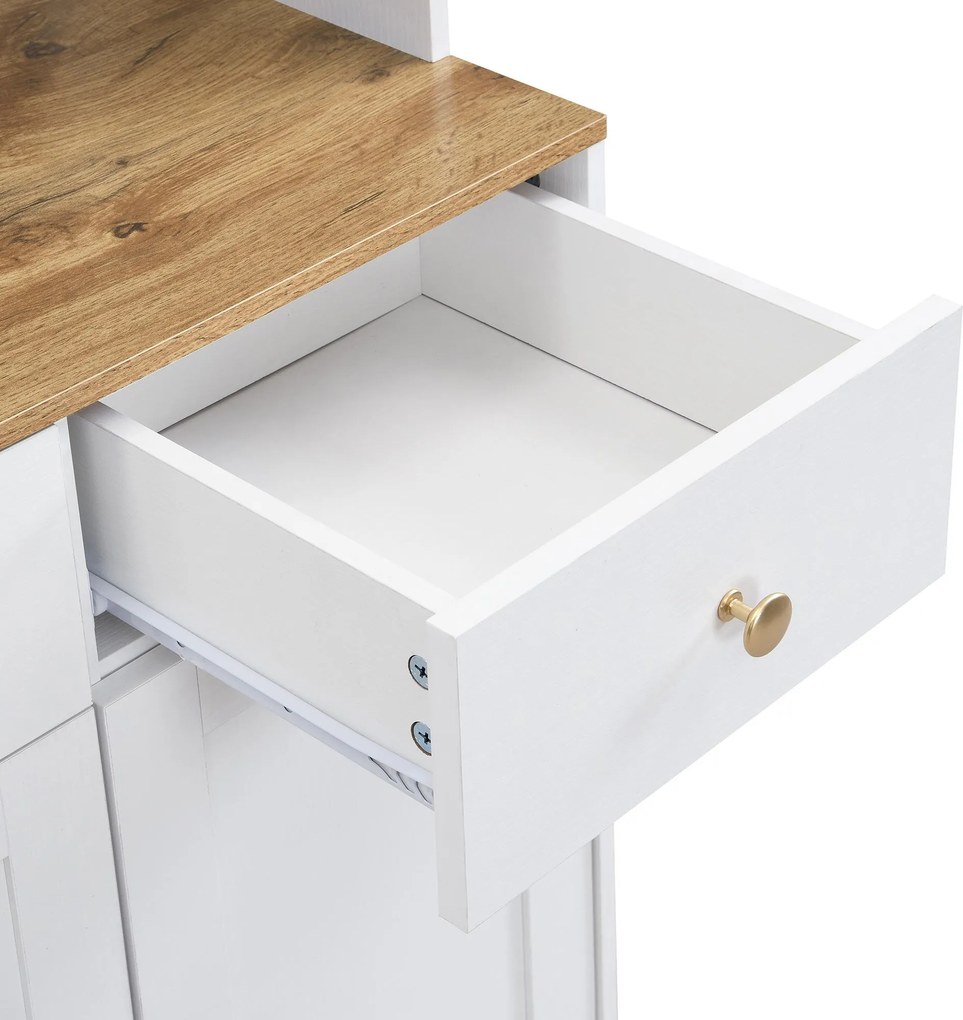 Bufet dulap înalt, Spațiu generos de depozitare cu 5 uși și 3 sertare, 94,5x30x175,5 cm, Alb