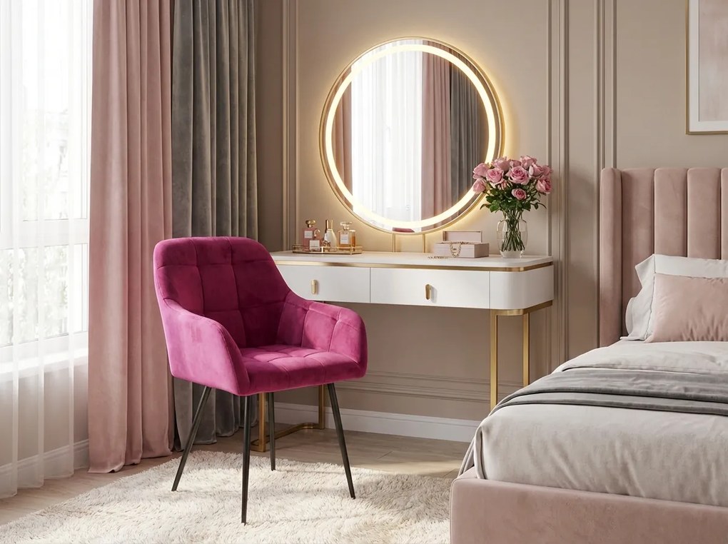 Scaun de masa roz inchis LOREN VELVET cu picioare negre