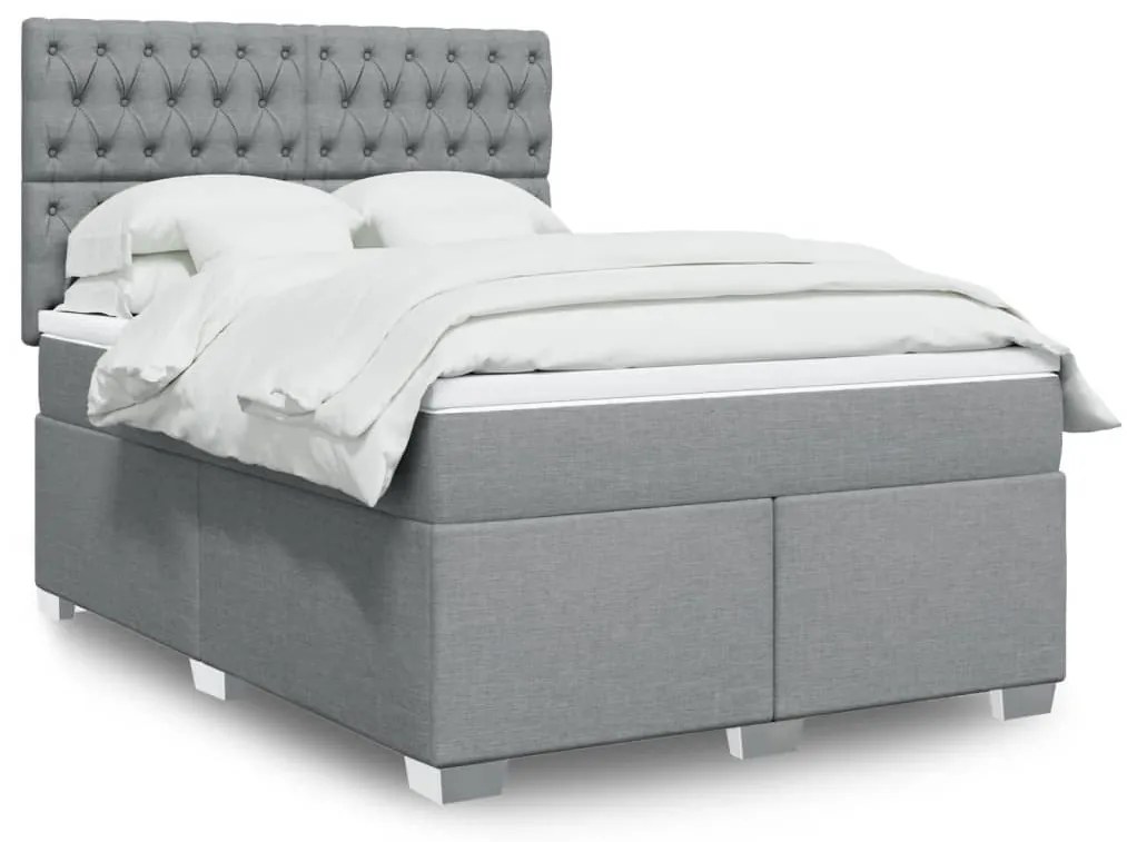 vidaXL Pat box spring cu saltea, gri deschis, 140x190 cm, textil