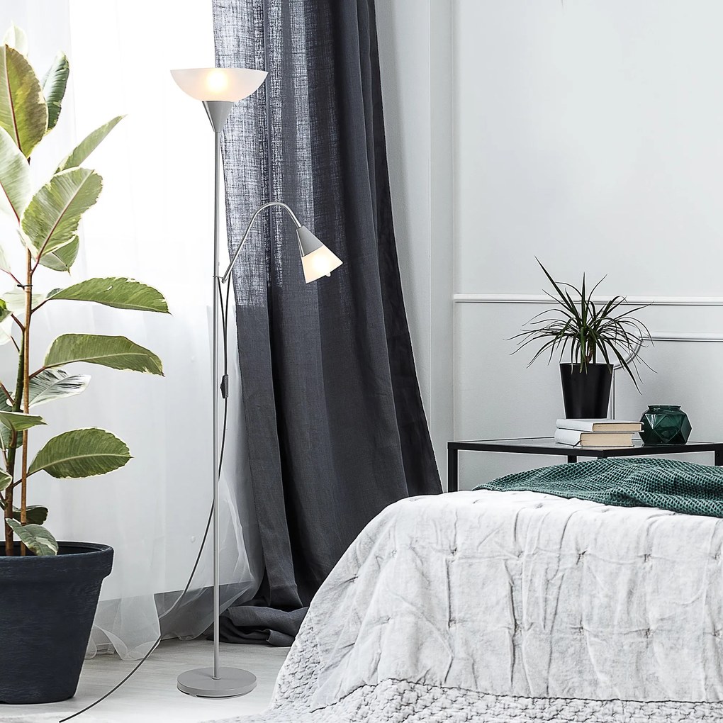 HOMCOM Lampada da terra a 2 Lampade regolabile forma madre-figlia moderna con base in acciaio per ufficio camera da letto soggiorno argento bianco Ф28 x 179.5Acm