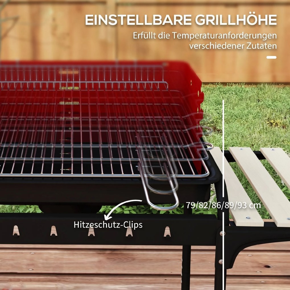 Outsunny Grătar cu Cărbuni, Roți si Grilaj cu Înălțime Reglabilă, 3 Rafturi și Tavă pentru Cenușă, 103x47x95 cm, Roșu | Aosom Romania