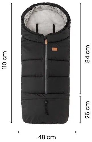 PETITE&MARS - Set sac de iarnă 3 în 1 JIBOT pentru bebeluși + mănuși pentru cărucior, gri deschis