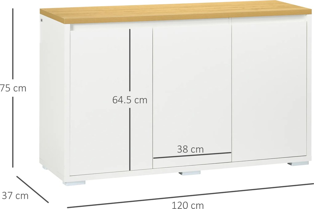 HOMCOM Bufet de Bucătărie, Dulap Depozitare cu 3 Uși, Rafturi Reglabile, Design Modern pentru Living, Hol, Alb | Aosom Romania