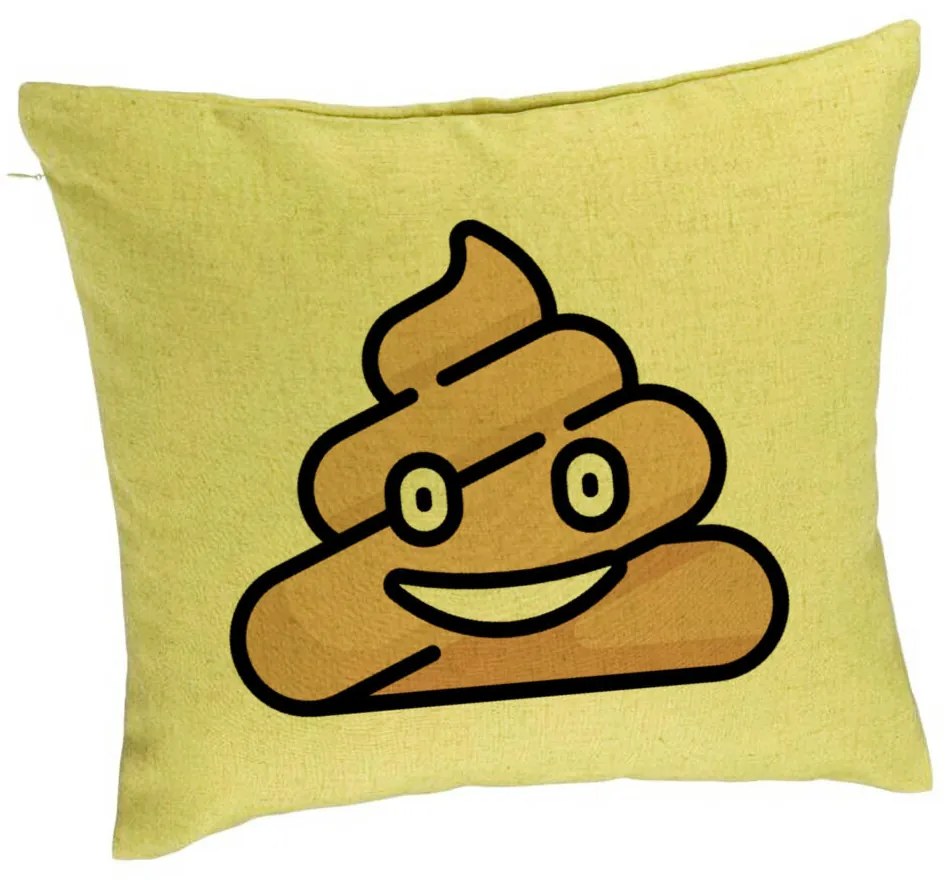 Perna Decorativa, Model Poo Emoji, 40x40 cm, Verde, Husa Detasabila, Burduf