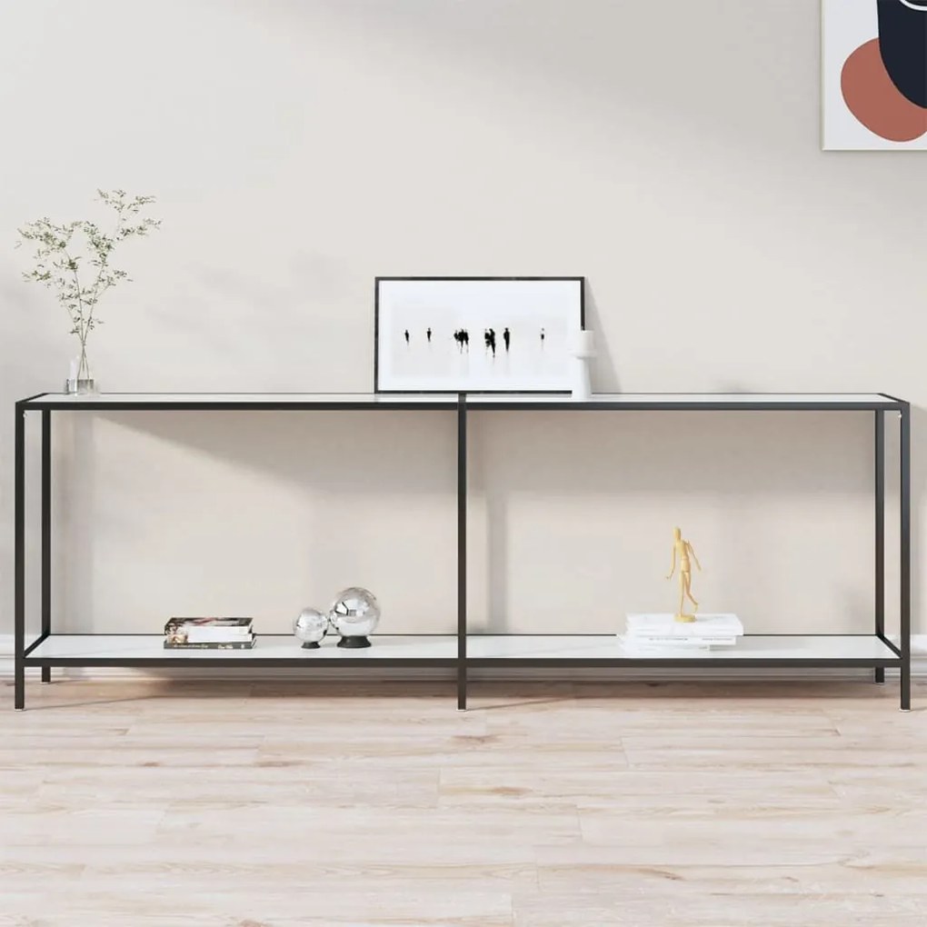331712 vidaXL Masă consolă,alb, 220x35x75,5 cm, sticlă securizată