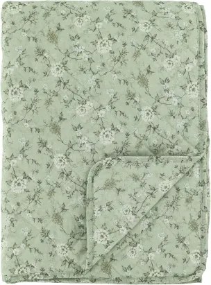 Cuvertură matlasată din bumbac cu imprimeu floral, verde și crem, 180x130 cm „Aix”