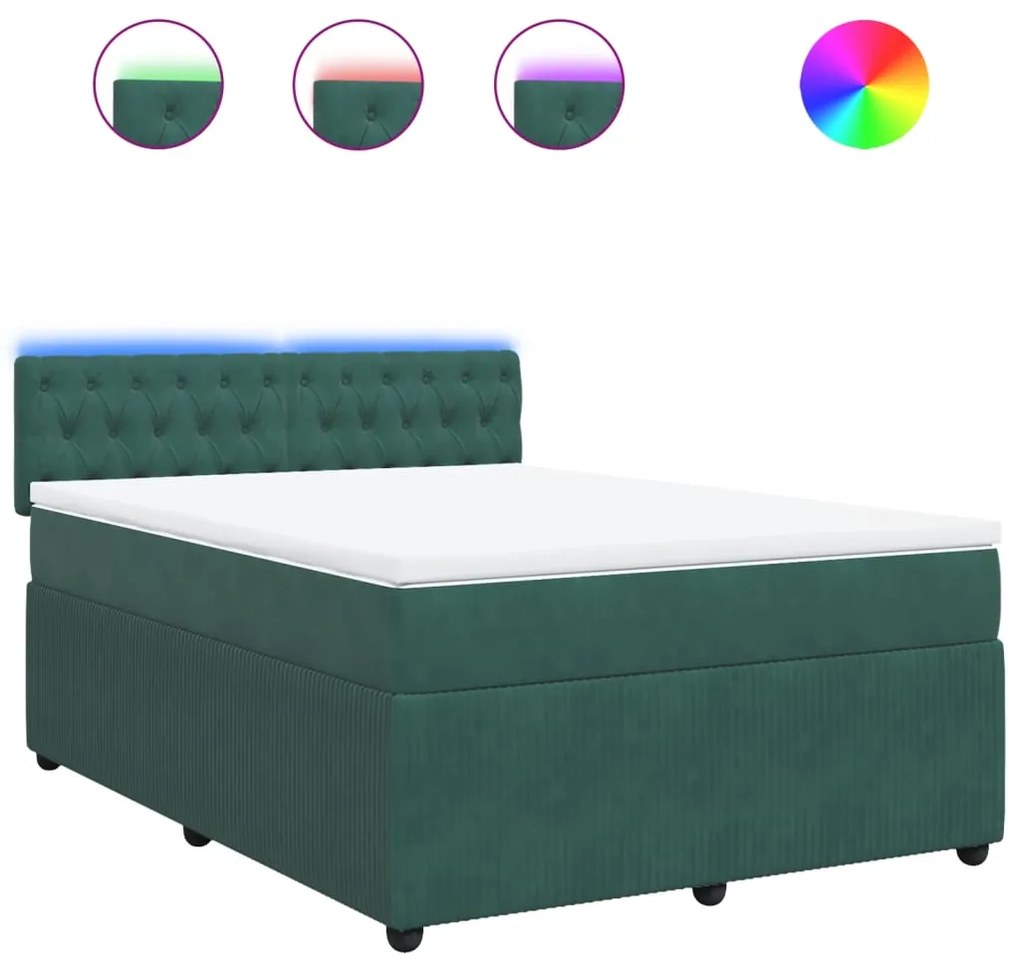 3290067 vidaXL Pat box spring cu saltea, verde închis, 140x200 cm, catifea