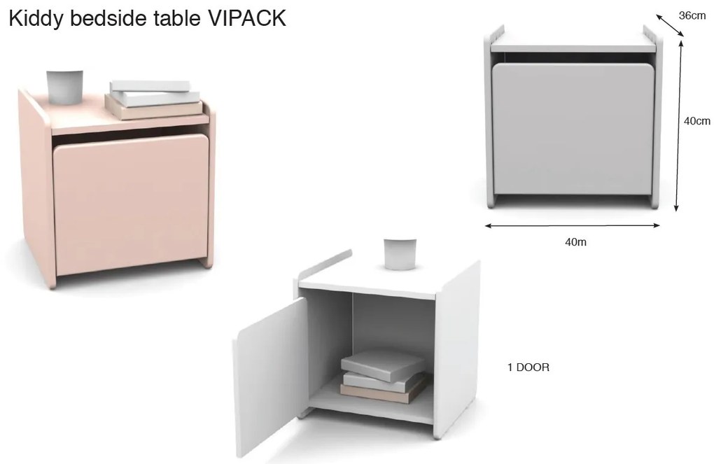 Set KIDDY în verde mentă format dintr-un Pat copii (90x200), noptieră și cutie de jucării.