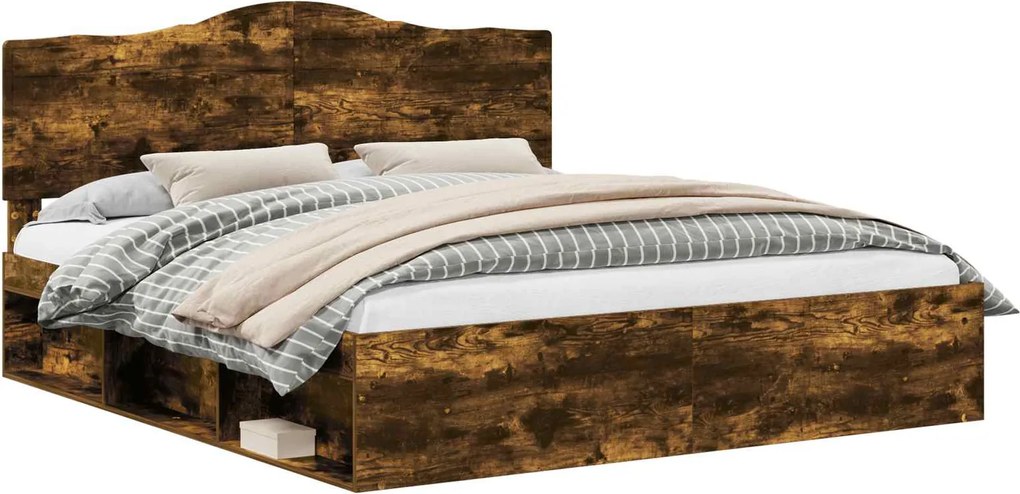 vidaXL Cadru de pat Stejar fumuriu 200 x 200 cm Lemn de pin masiv