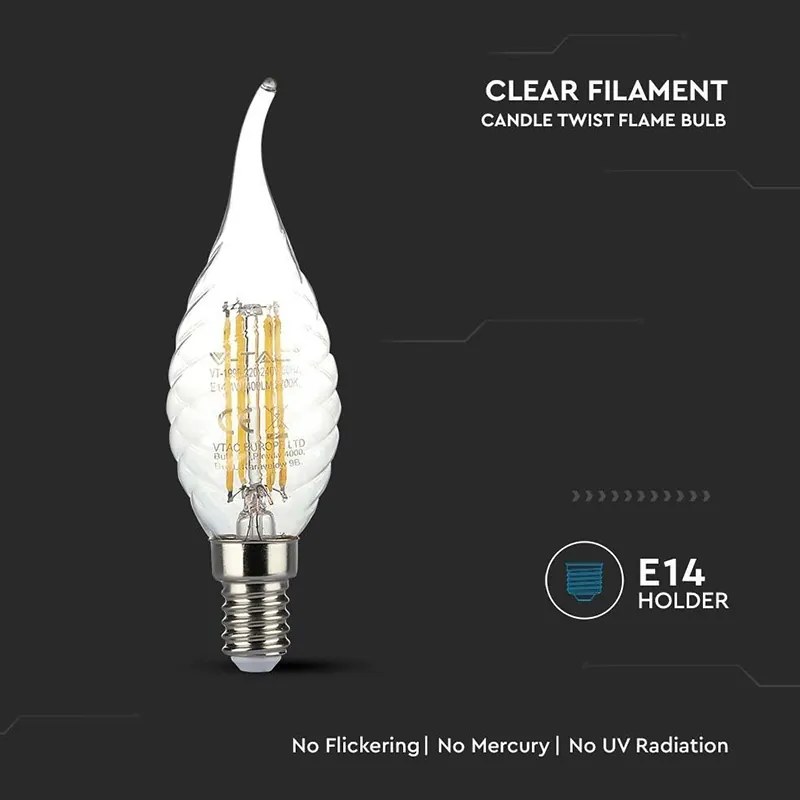 Bec e14 cu filament led 4w 6500k model spirala