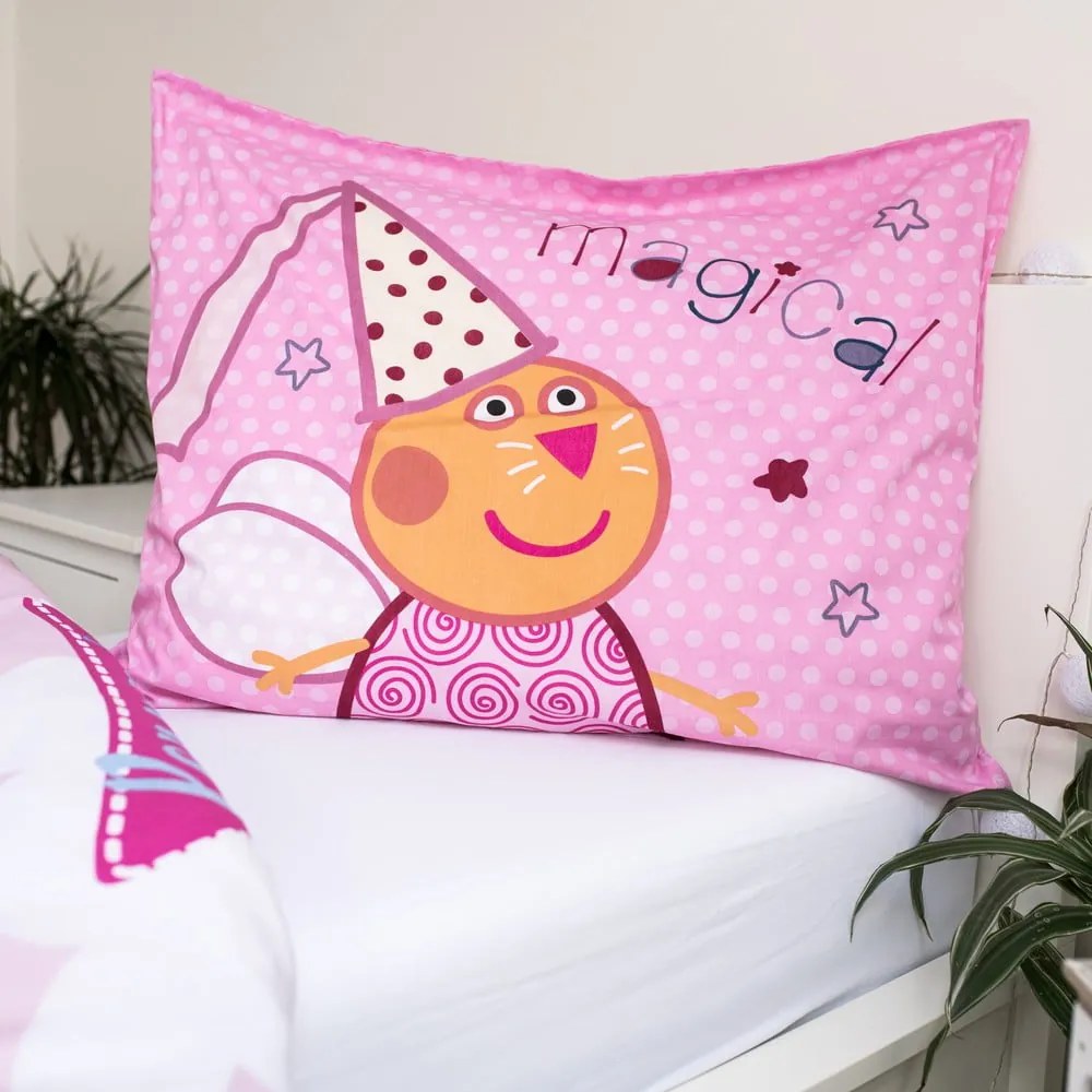 Lenjerie de pat din bumbac pentru copii Jerry Fabrics Peppa Pig, 140 x 200 cm, roz