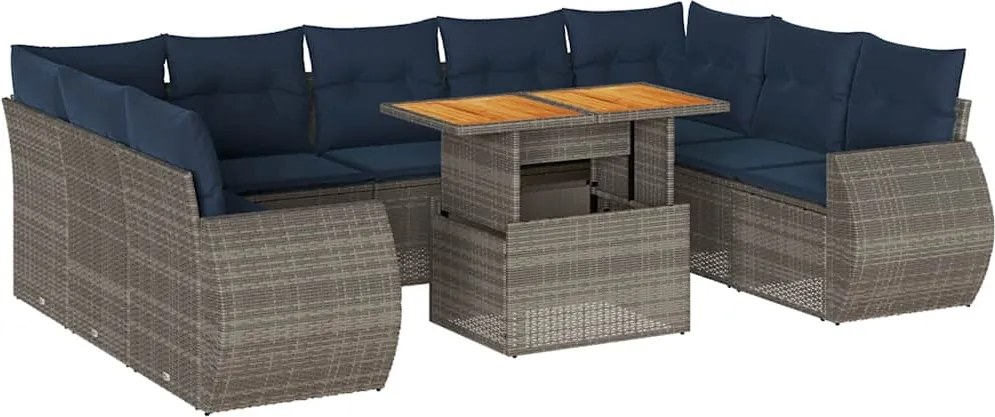 vidaXL Set mobilier de grădină cu perne, 10 piese, gri, poliratan