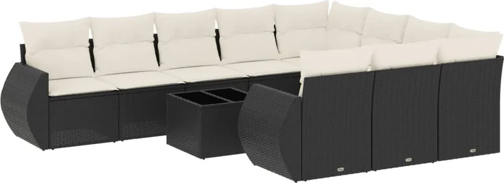 vidaXL Set canapele de grădină cu perne, 11 piese, negru, poliratan