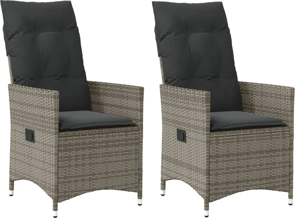 vidaXL Scaune de grădină rabatabile cu perne, 2 buc., gri, poliratan