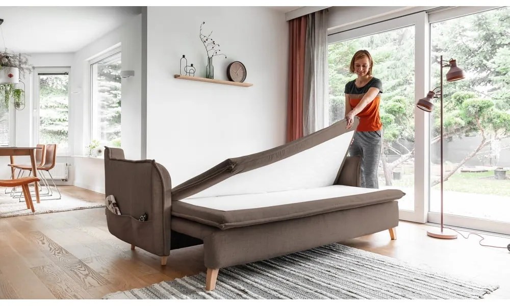 Canapea maro deschis extensibilă 225 cm Charming Charlie – Miuform
