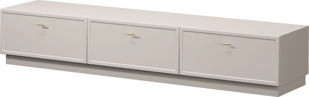 Comodă TV Lorini 200 cm cu sertare - culoare cașmir / mânere aurii tip T-bar