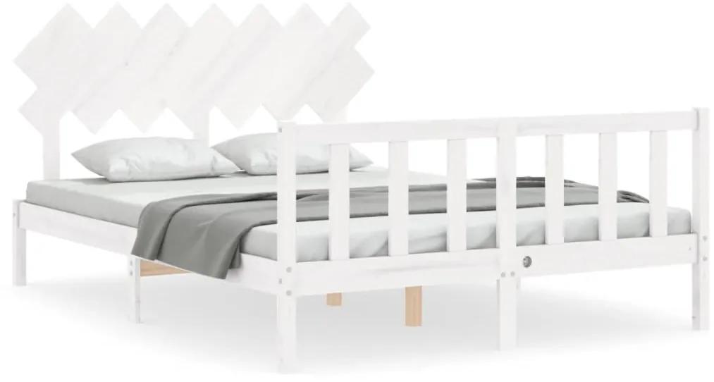 3193447 vidaXL Cadru de pat cu tăblie, 140x190 cm, alb, lemn masiv