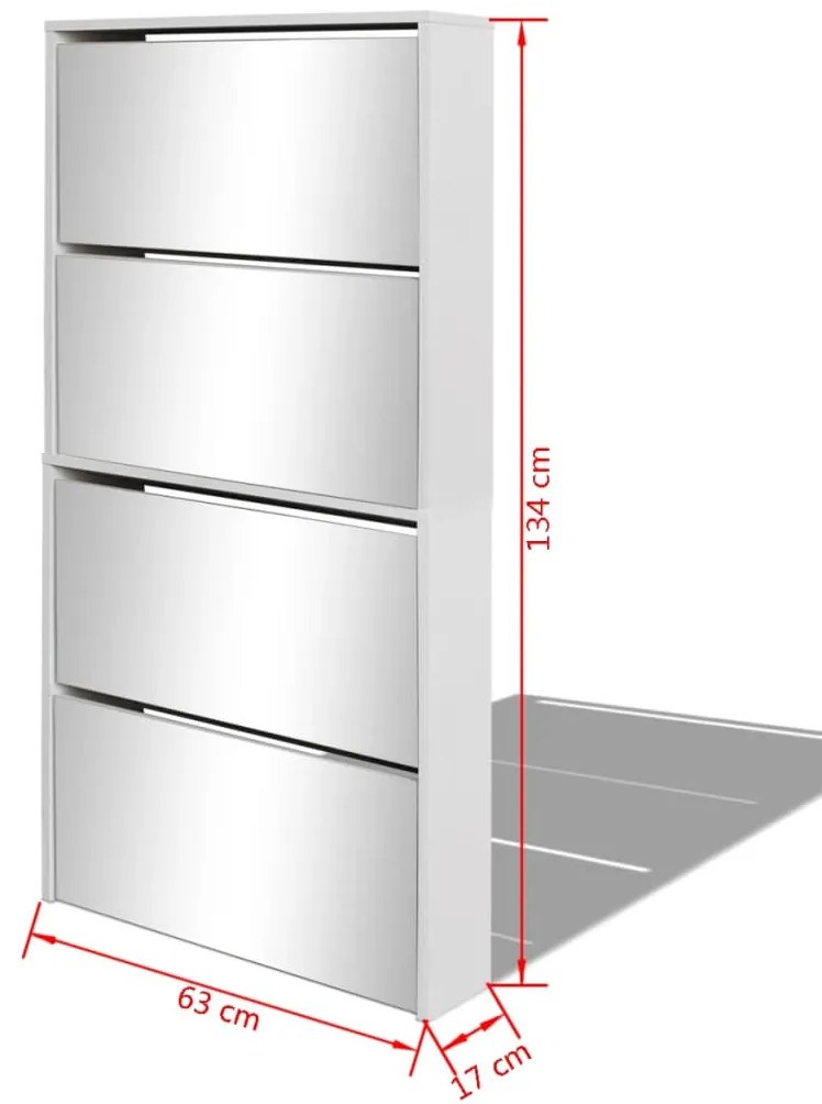 Pantofar cu 4 niveluri si oglinda, alb, 63 x 17 x 134 cm 1, Alb, 63 x 17 x 134 cm