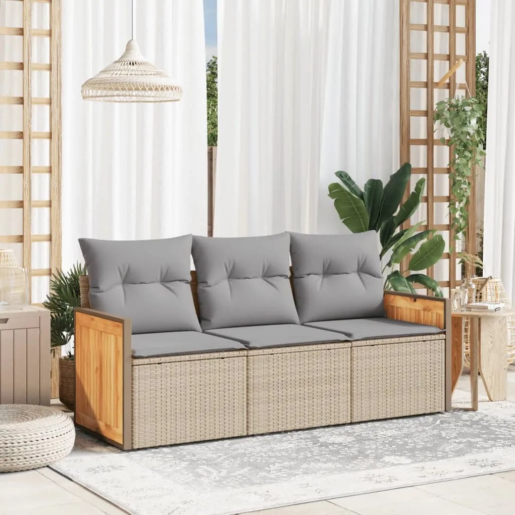 vidaXL Set canapele de grădină, 3 piese, cu perne, bej, poliratan