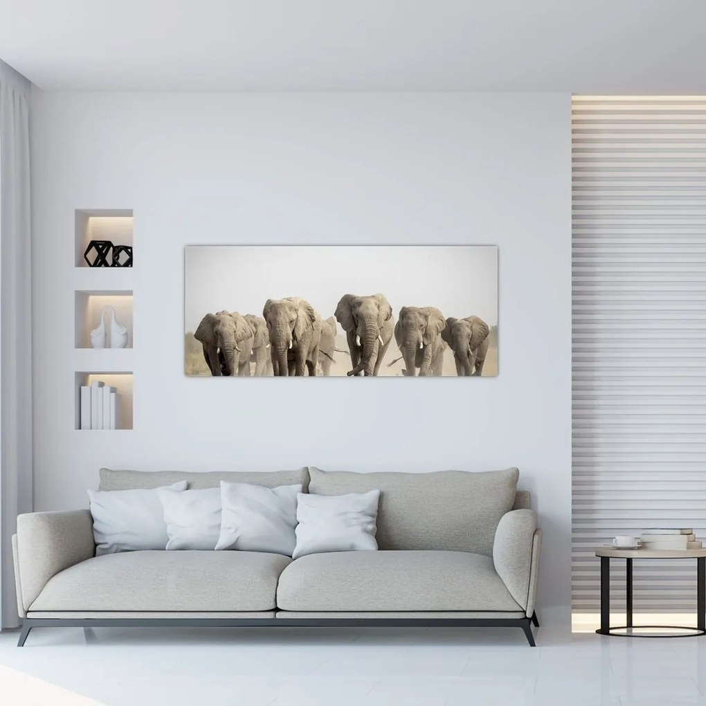 Tablou - Turmă de elefanți (120x50 cm)