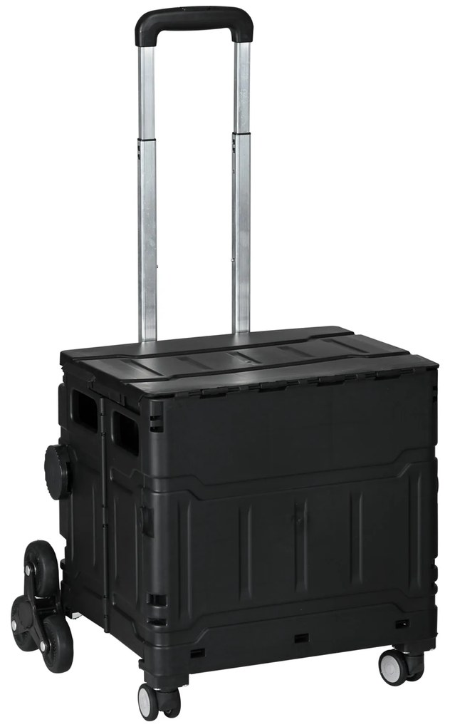 HOMCOM Cărucior de cumpărături Einkaufswagen, Treppensteiger, pliabil, cu mâner telescopic, capacitate maximă de 65 kg, Negru | Aosom Romania